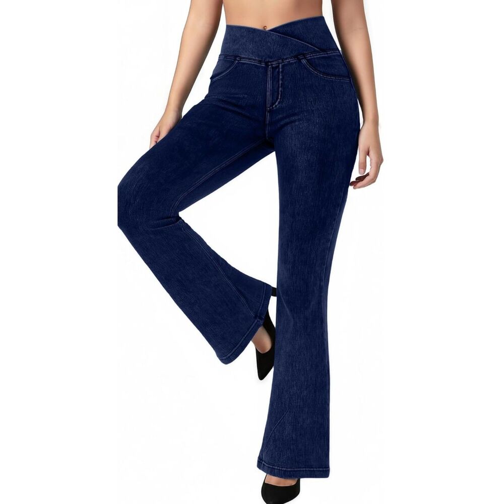 BRXL Stretchy Jeans  Flare Jeggings with Pockets Bell Bottom Crossover Pants